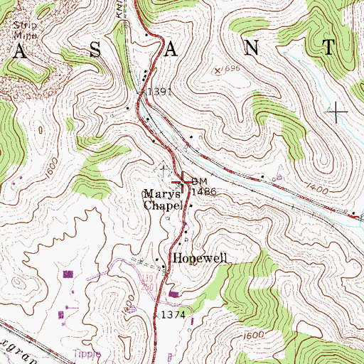 Topographic Map of Marys Chapel, WV