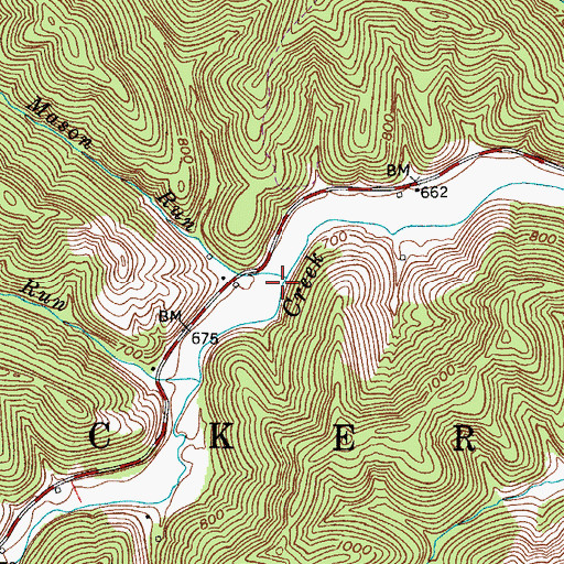 Topographic Map of Mason Run, WV