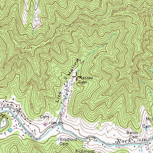 Topographic Map of Massey Cemetery, WV