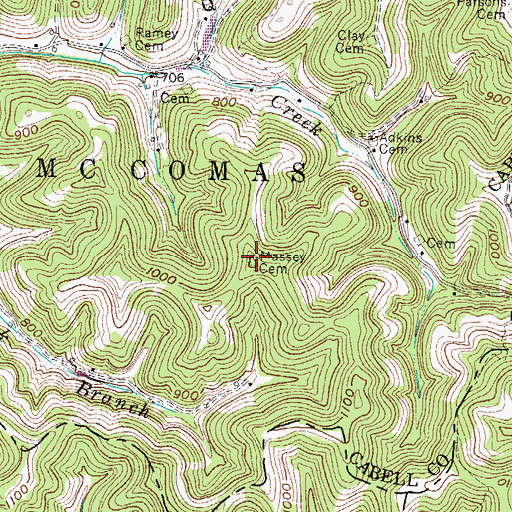 Topographic Map of Massey Cemetery, WV