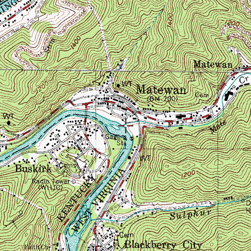 Topographic Map of Mate Creek, WV