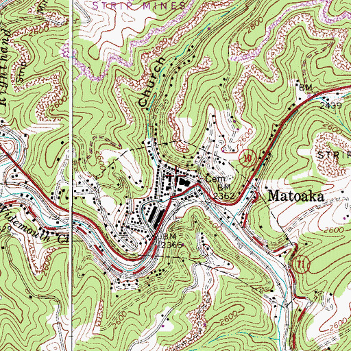 Topographic Map of Matoaka, WV