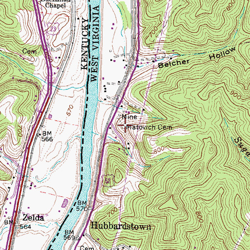 Topographic Map of Matovich Cemetery, WV