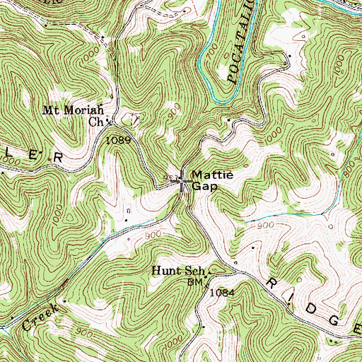 Topographic Map of Mattie Gap, WV