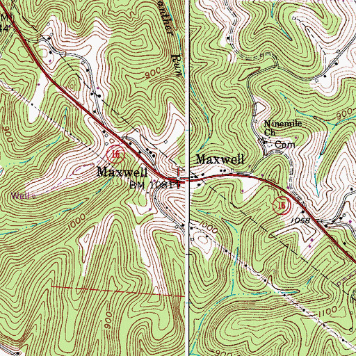 Topographic Map of Maxwell, WV