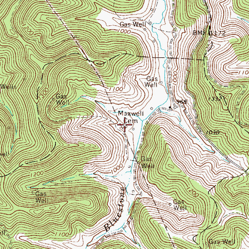 Topographic Map of Maxwell Cemetery, WV