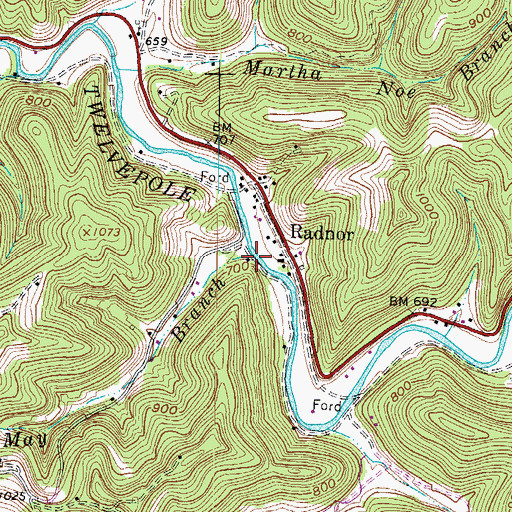 Topographic Map of May Branch, WV