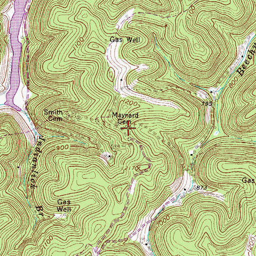 Topographic Map of Maynard Cemetery, WV