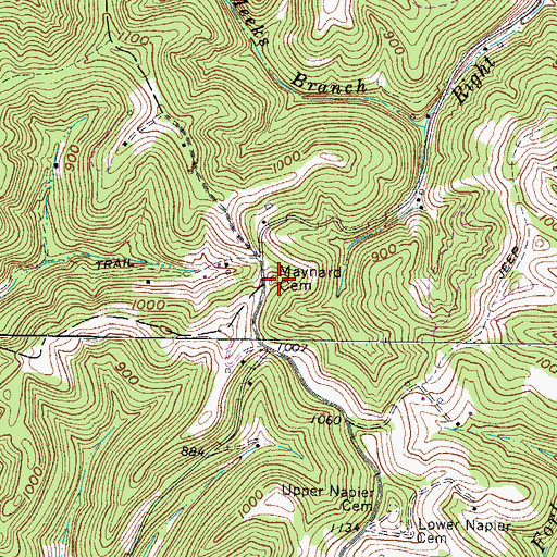 Topographic Map of Maynard Cemetery, WV