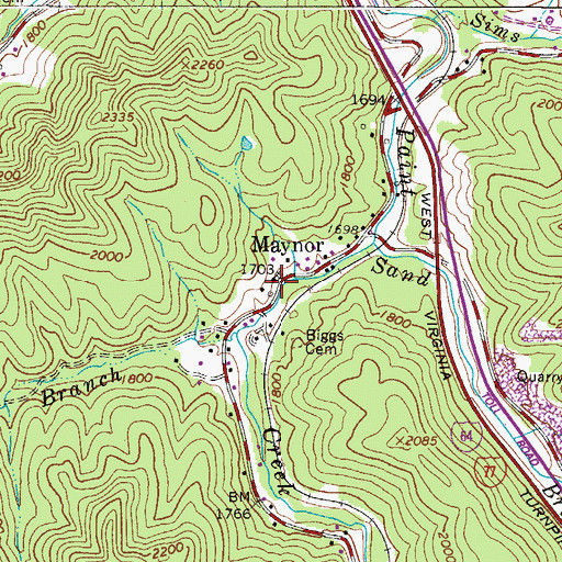Topographic Map of Maynor, WV
