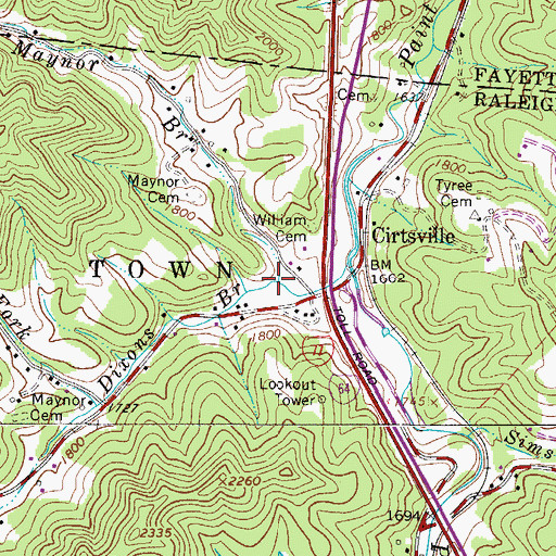 Topographic Map of Maynor Branch, WV