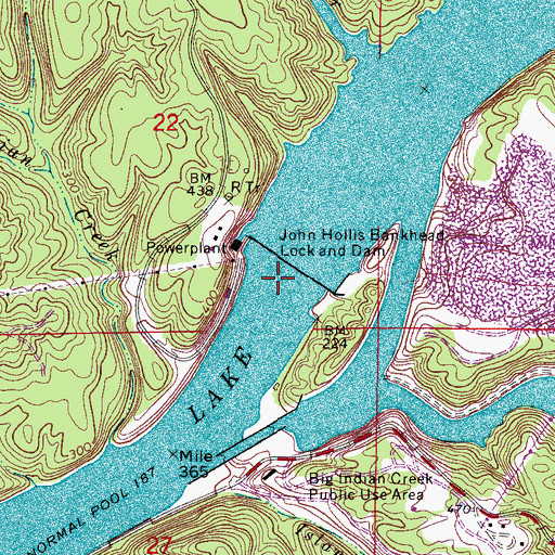 Topographic Map of Lock Number Seventeen (historical), AL