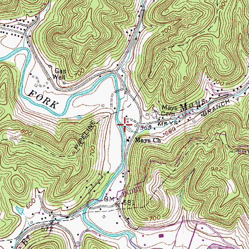 Topographic Map of Mays Branch, WV