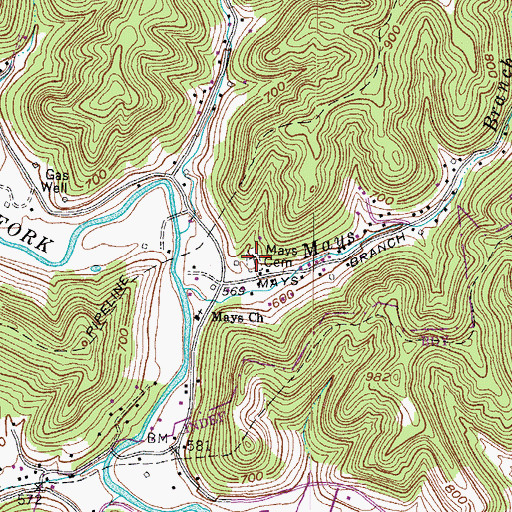 Topographic Map of Mays Cemetery, WV