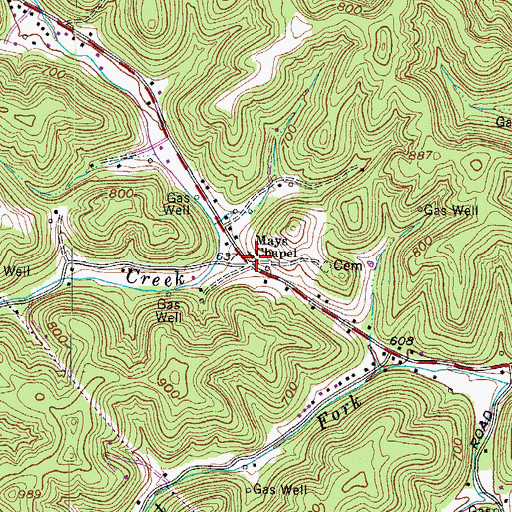 Topographic Map of Mays Chapel, WV