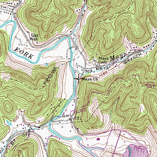 Topographic Map of Mays Church, WV