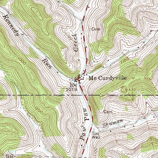 Topographic Map of McCurdyville, WV