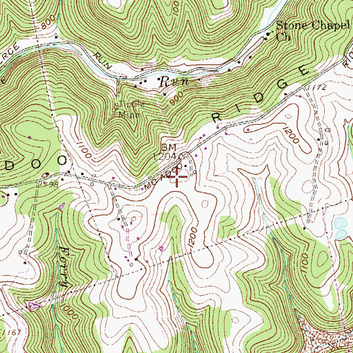 Topographic Map of McAdoo Ridge, WV