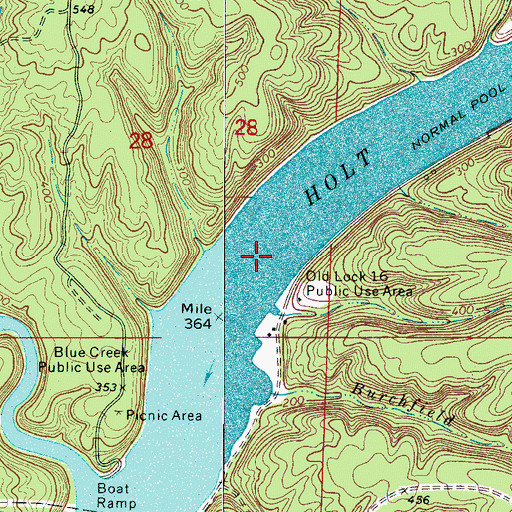Topographic Map of Lock Number Sixteen (historical), AL