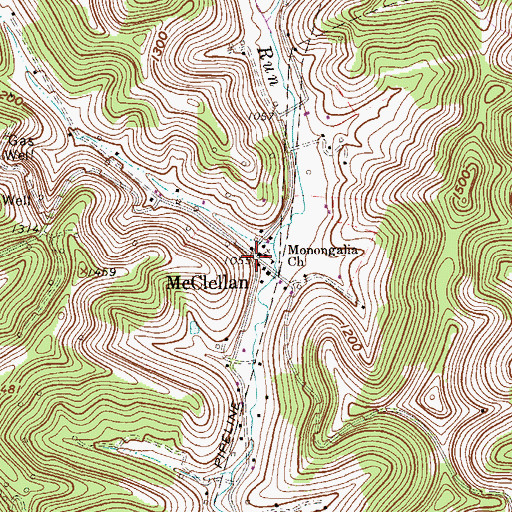 Topographic Map of McClellan, WV