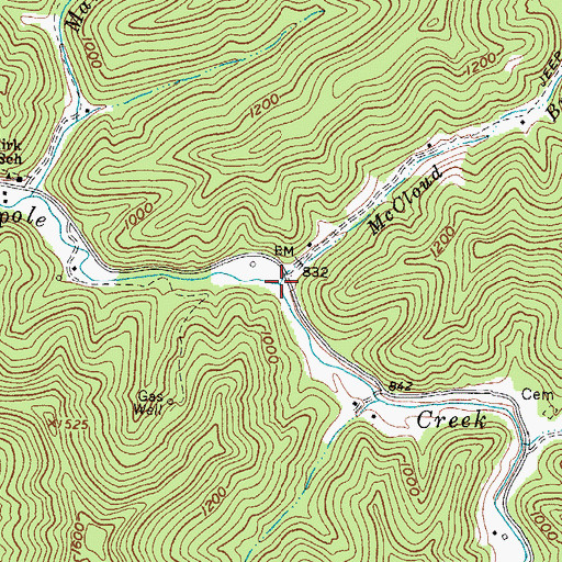Topographic Map of McCloud Branch, WV