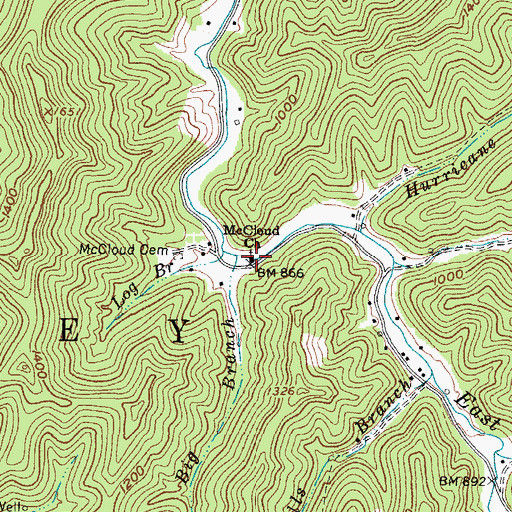 Topographic Map of McCloud Church, WV