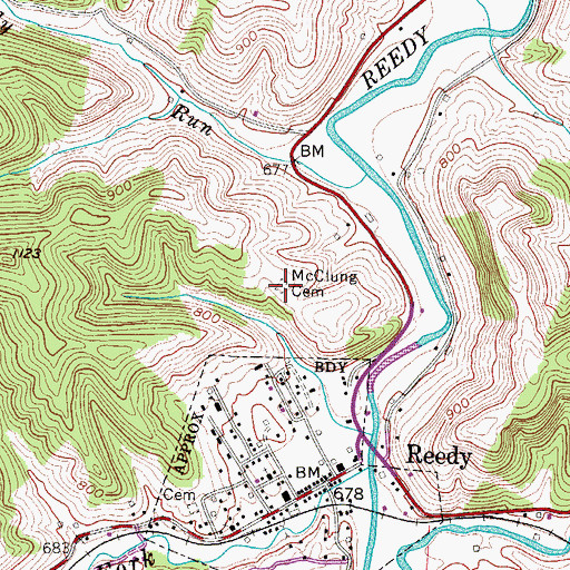 Topographic Map of McClung Cemetery, WV