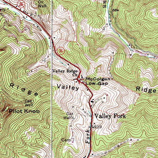 Topographic Map of McColgan Low Gap, WV