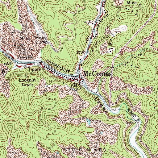 Topographic Map of McComas, WV