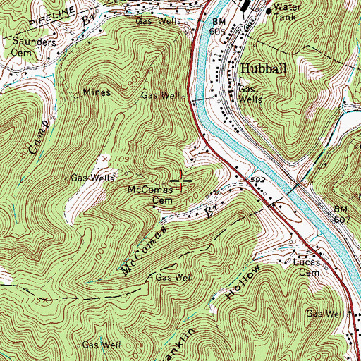 Topographic Map of McComas Cemetery, WV