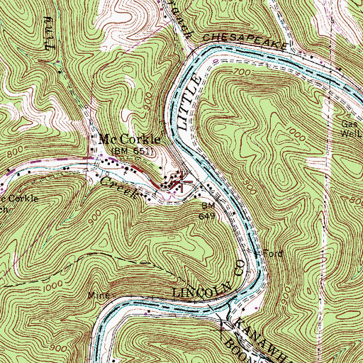 Topographic Map of McCorkle, WV