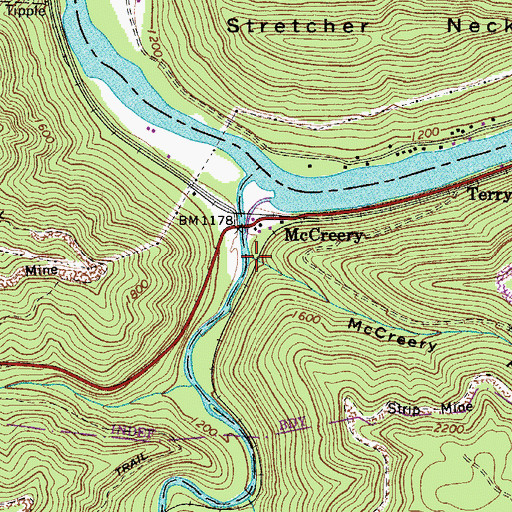 Topographic Map of McCreery Hollow, WV