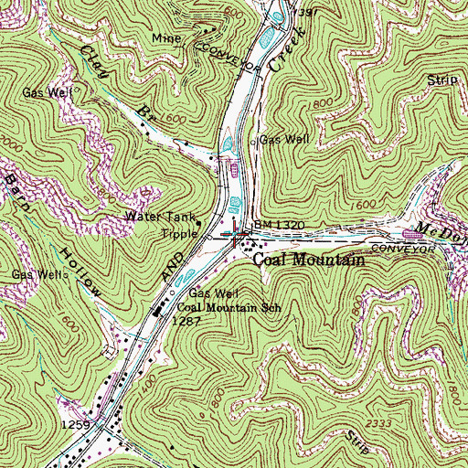 Topographic Map of McDonald Fork, WV