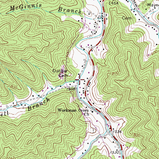 Topographic Map of McDowell Branch, WV