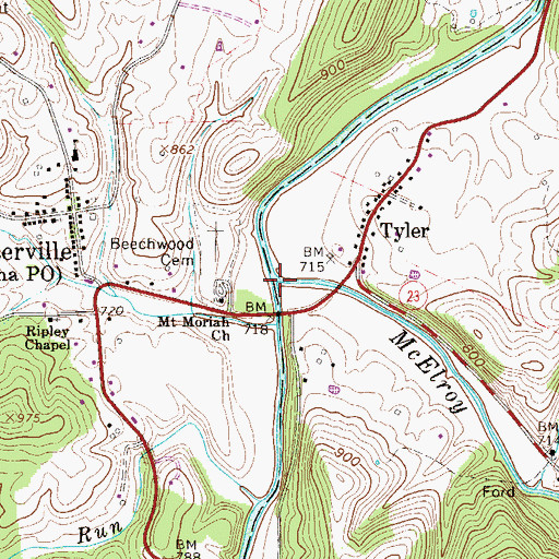 Topographic Map of McElroy Creek, WV