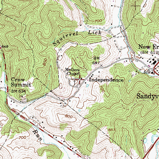 Topographic Map of McGees Chapel, WV