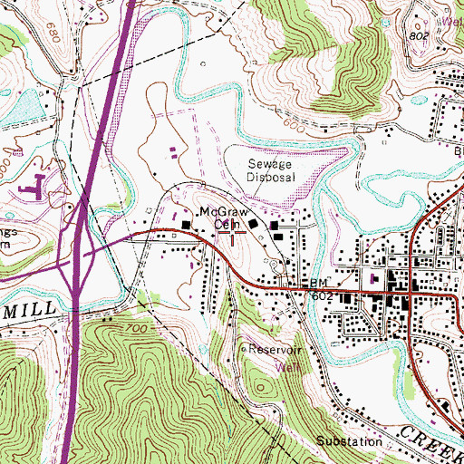 Topographic Map of McGraw Cemetery, WV