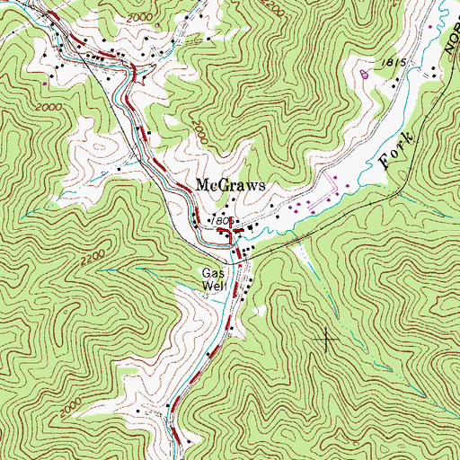 Topographic Map of McGraws, WV