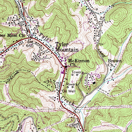 Topographic Map of McKinnon Church, WV