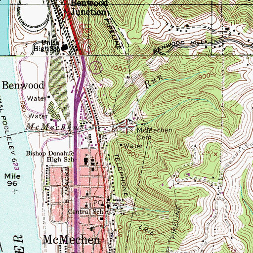 Topographic Map of McMechen Cemetery, WV