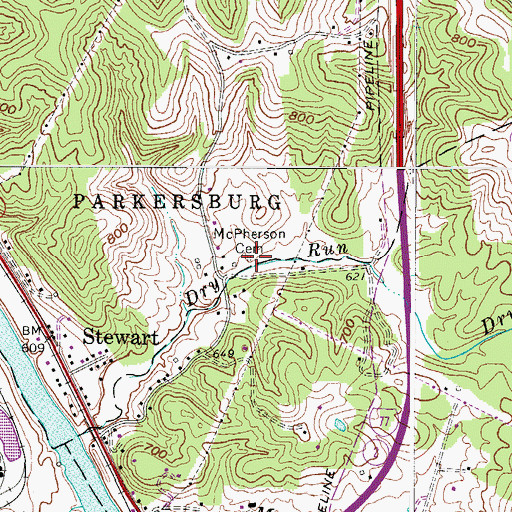 Topographic Map of McPherson Cemetery, WV
