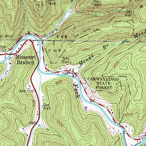 Topographic Map of Meade Branch, WV