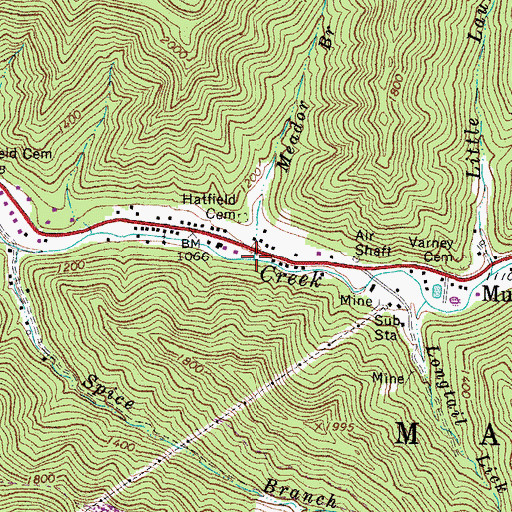 Topographic Map of Meador Branch, WV