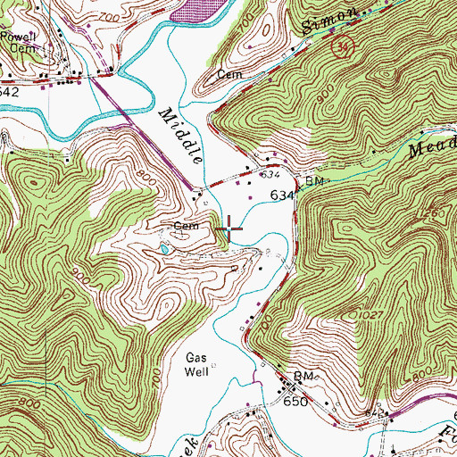 Topographic Map of Meadow Branch, WV
