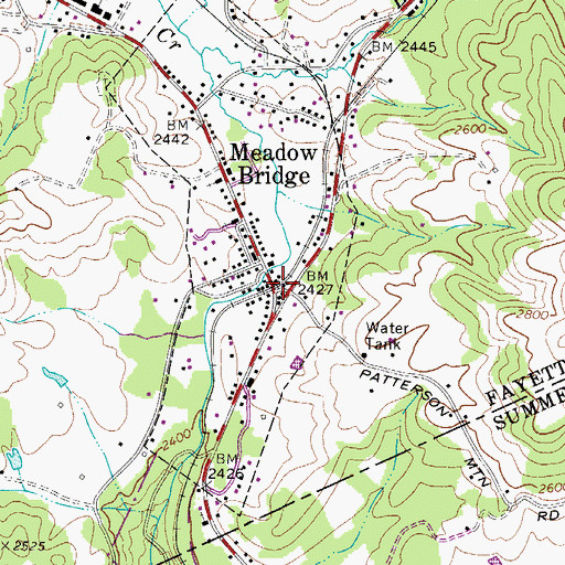 Topographic Map of Meadow Bridge, WV