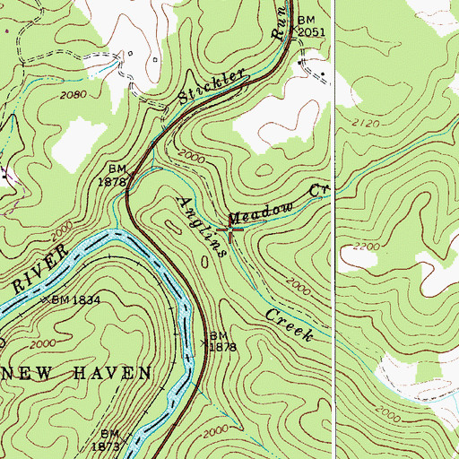 Topographic Map of Meadow Creek, WV