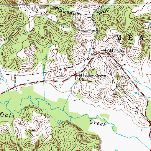 Topographic Map of Meadow Grove Baptist Church, WV