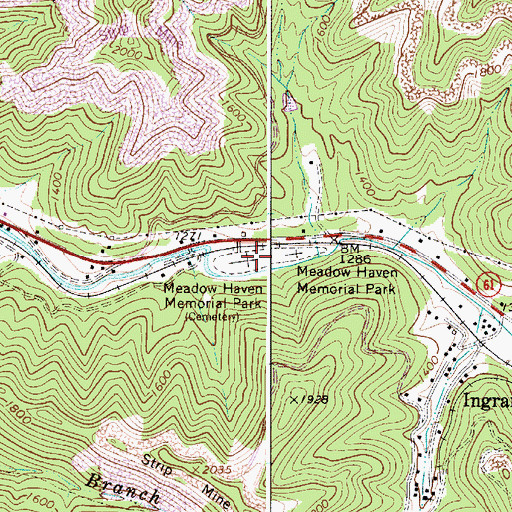 Topographic Map of Meadow Haven Memorial Park, WV