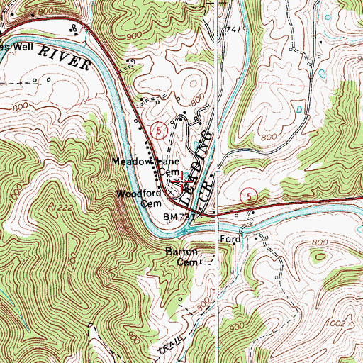 Topographic Map of Meadow Lane Cemetery, WV