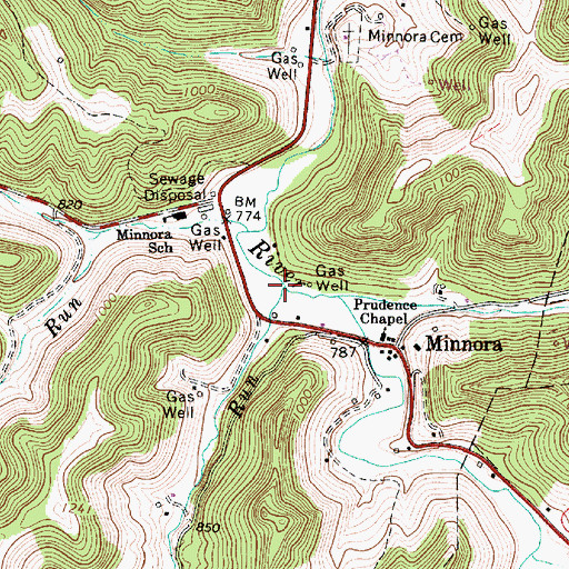 Topographic Map of Meadow Run, WV